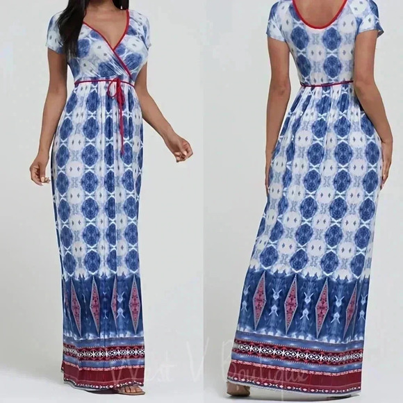 West V Boutique Dresses & Skirts - 2/$18•Votique Multicolor Short Sleeve Maxi Dress